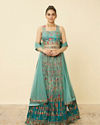 alt message - Mohey Women Sea Green Floral Printed Lehenga image number 0